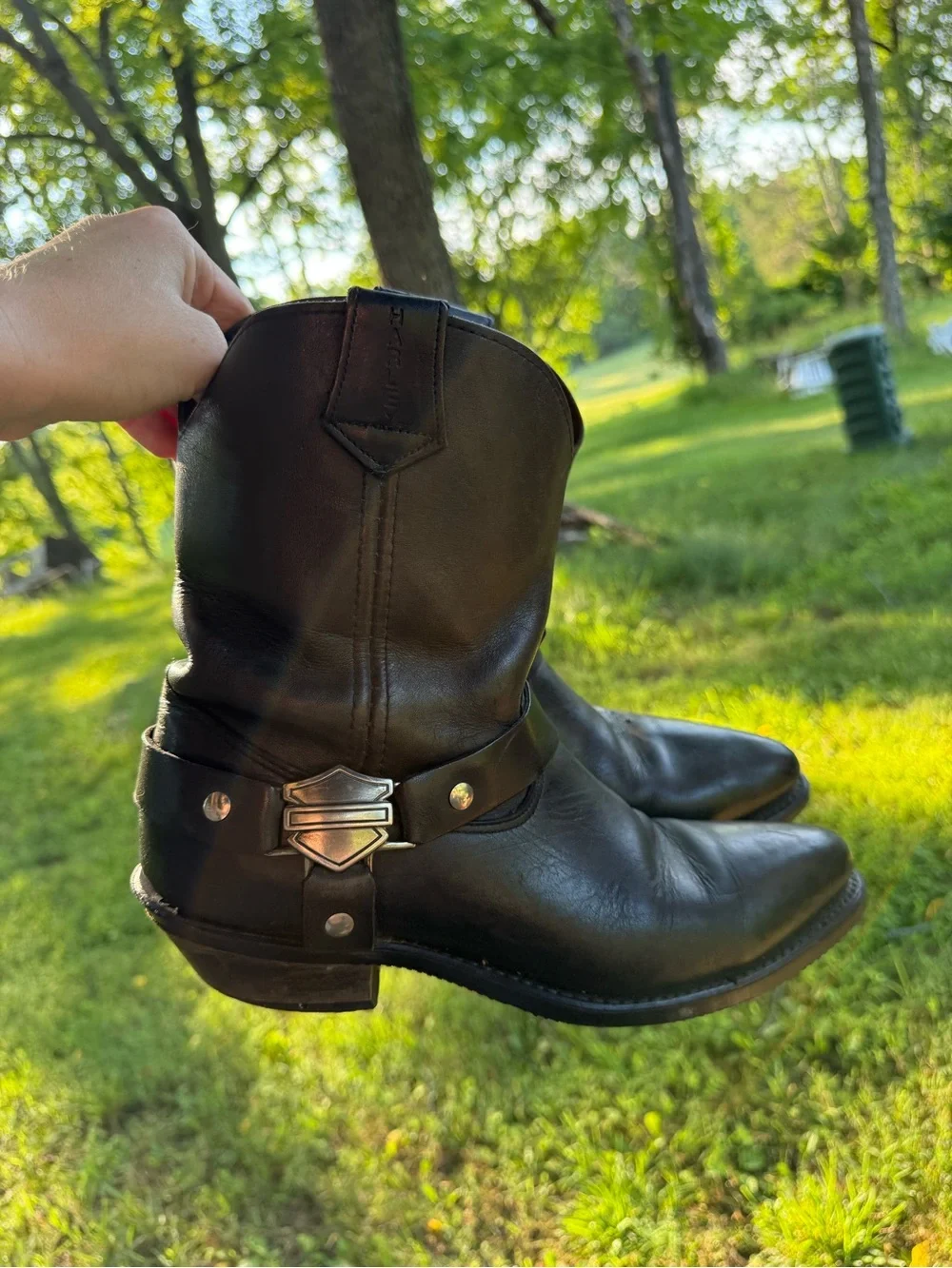 Black Leather Harness Cowboy Boots - Harley-Inspired Men’s Boot